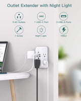 Protector de Sobretensión con USB Addtam 5 Tomas y Luz Nocturna