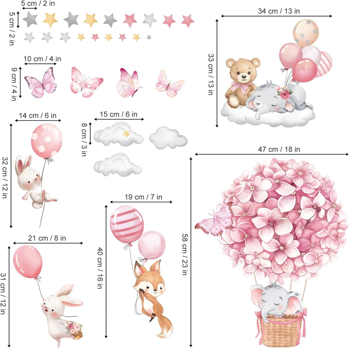 Adhesivos de Pared Decalmile Animales Globos para Niños