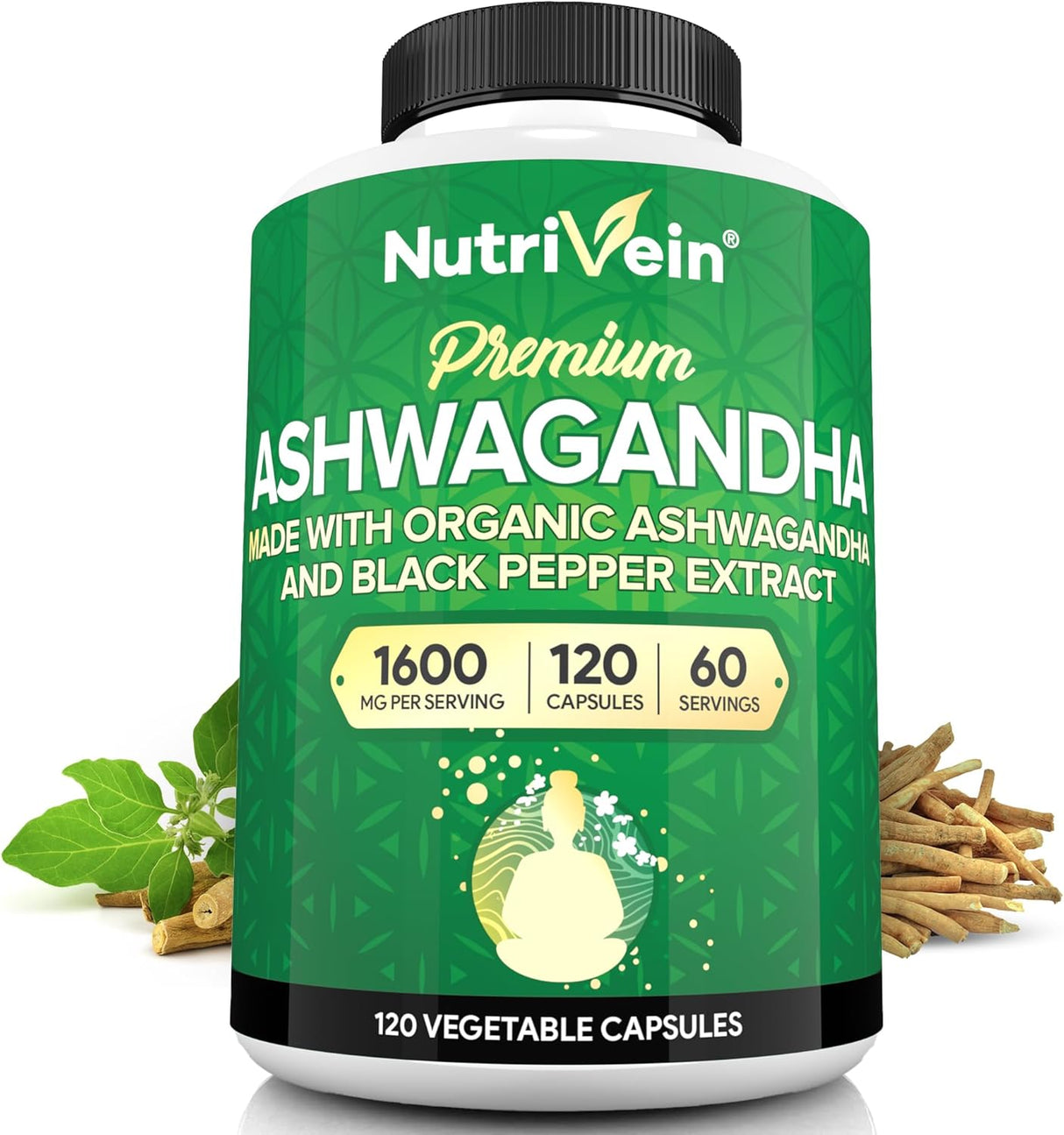 Nutrivein Cápsulas de Ashwagandha 1600mg con Pimienta Negra
