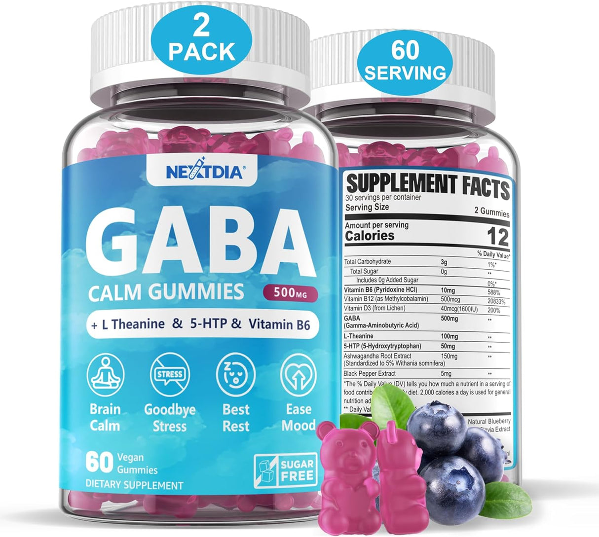 Suplementos calmantes sin azúcar con L teanina 5-HTP