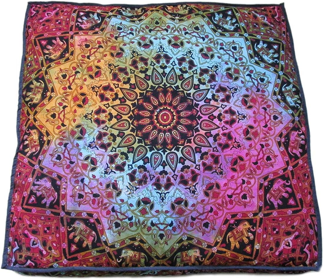 ICC Large Square Floor Pillow Cover Hippie Ottoman Pouf Cover Daybed Cotton Mandala Cushion Cover with Heavy Duty Zipper Seating Ottoman Poufs Dog-Pets Bed (Multi Star, 35&#34; Square)