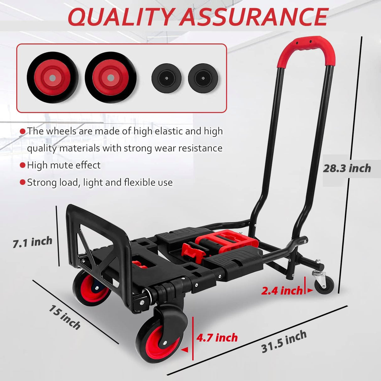 Carretilla Plegable, Marca XYZ, Ruedas de Goma, 264lbs Capacidad