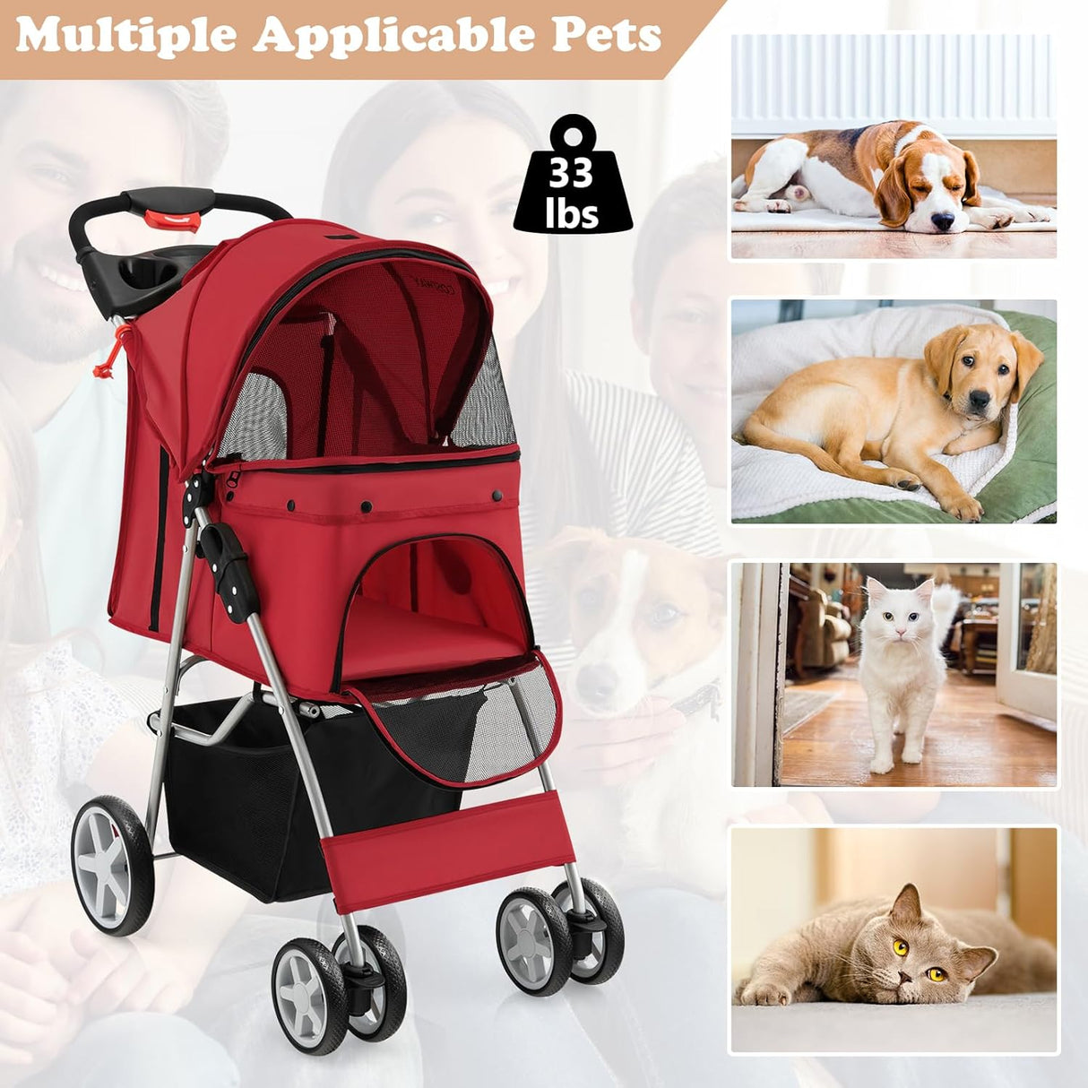 Carrito para Perros Giantex, Plegable, Ruedas Bloqueables, 4 en 1