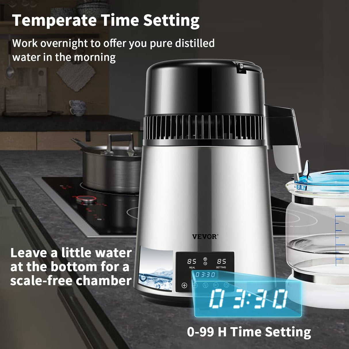 Destilador de Agua de Acero Inoxidable con Pantalla Dual