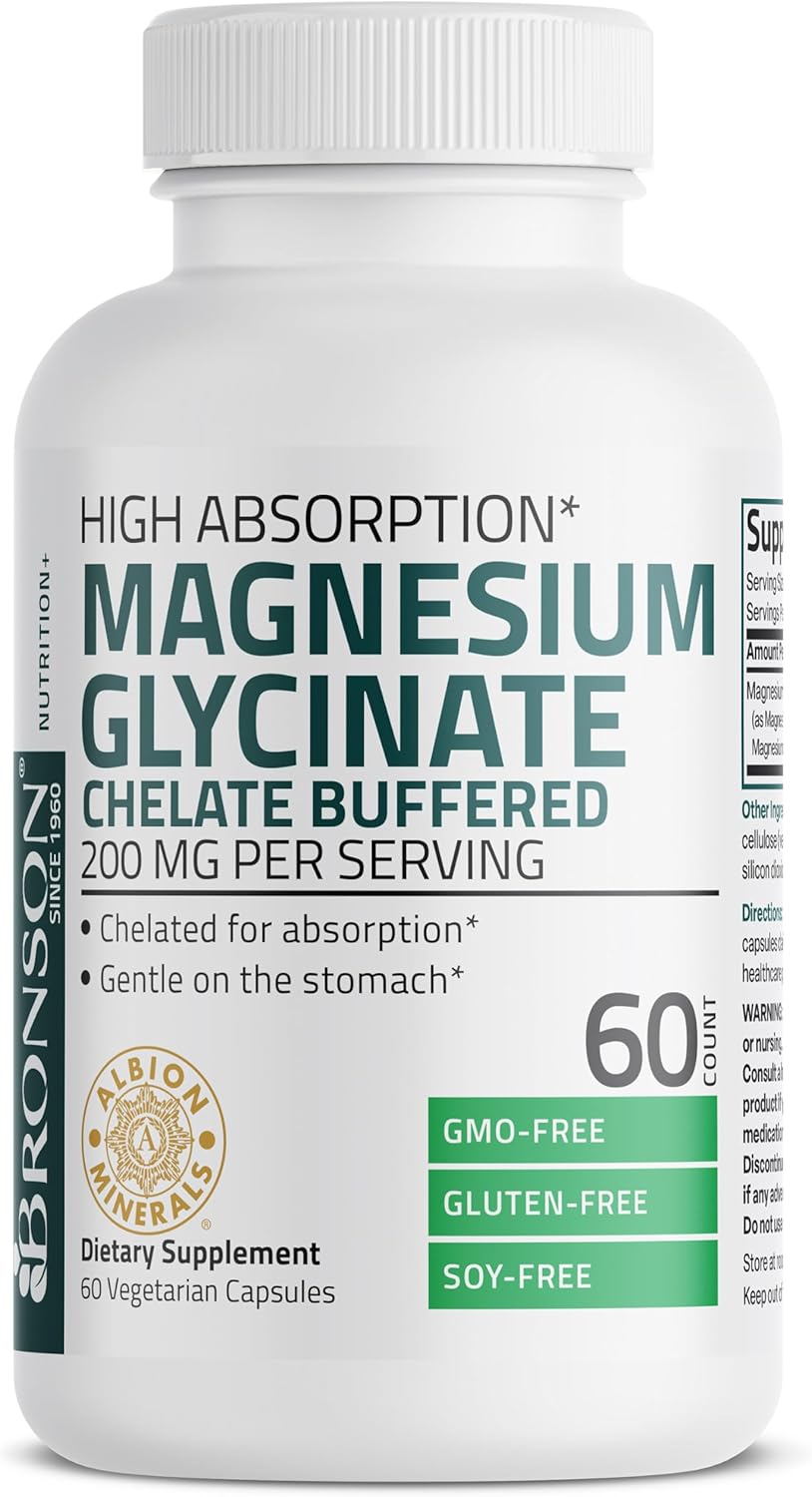 Bronson Magnesio Glicinato 200mg, Alta Absorción, 60 Cápsulas