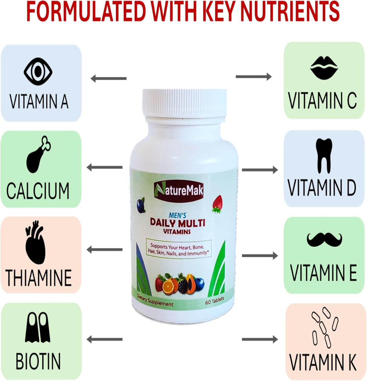 Multivitamínico para hombres, 60 cápsulas, con vitaminas y minerales