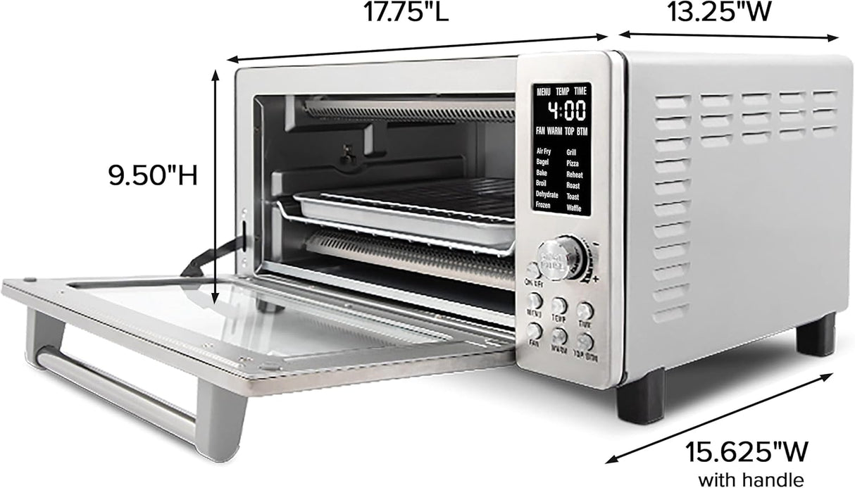 Nuwave Bravo - Horno tostador digital 12 en 1, horno de convección de encimera y freidora de aire, 1800 vatios, capacidad de 21 cuartos de galón, controles de temperatura de 50°-450°F, cocción envolvente de doble zona, tecnología T lineal, aspecto SS