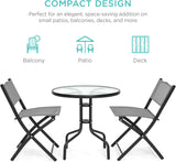 Best Choice Products Juego de muebles de comedor de 3 piezas con mesa de vidrio texturizado, 2 sillas plegables, marco de acero, tela de poliéster, color gris