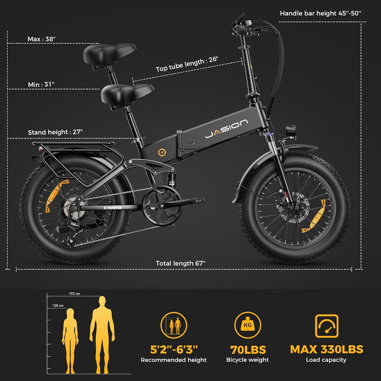 Bicicleta eléctrica Jasion X-Hunter 1400W, 30MPH, 7 velocidades