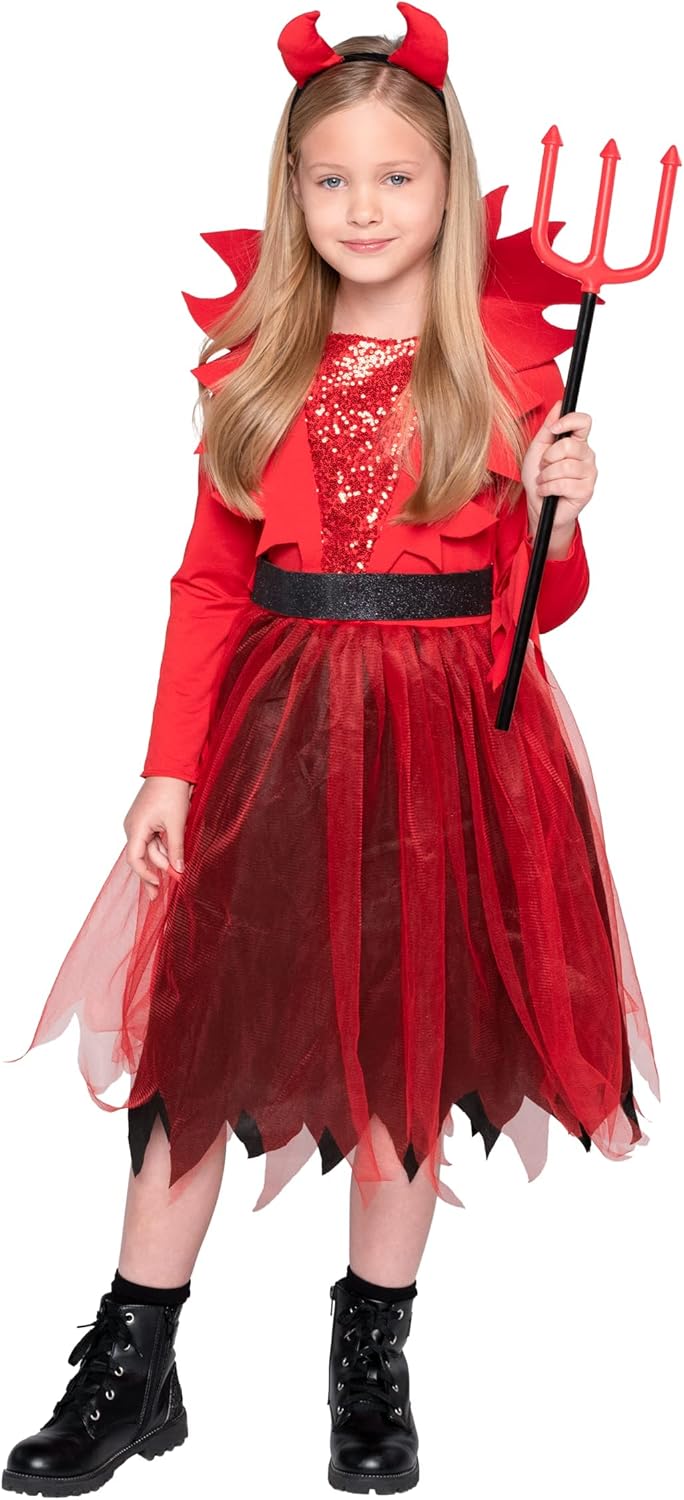 Disfraz de Diablo para Niña, Spooktacular Creations, Cuernos, Modelo 2023