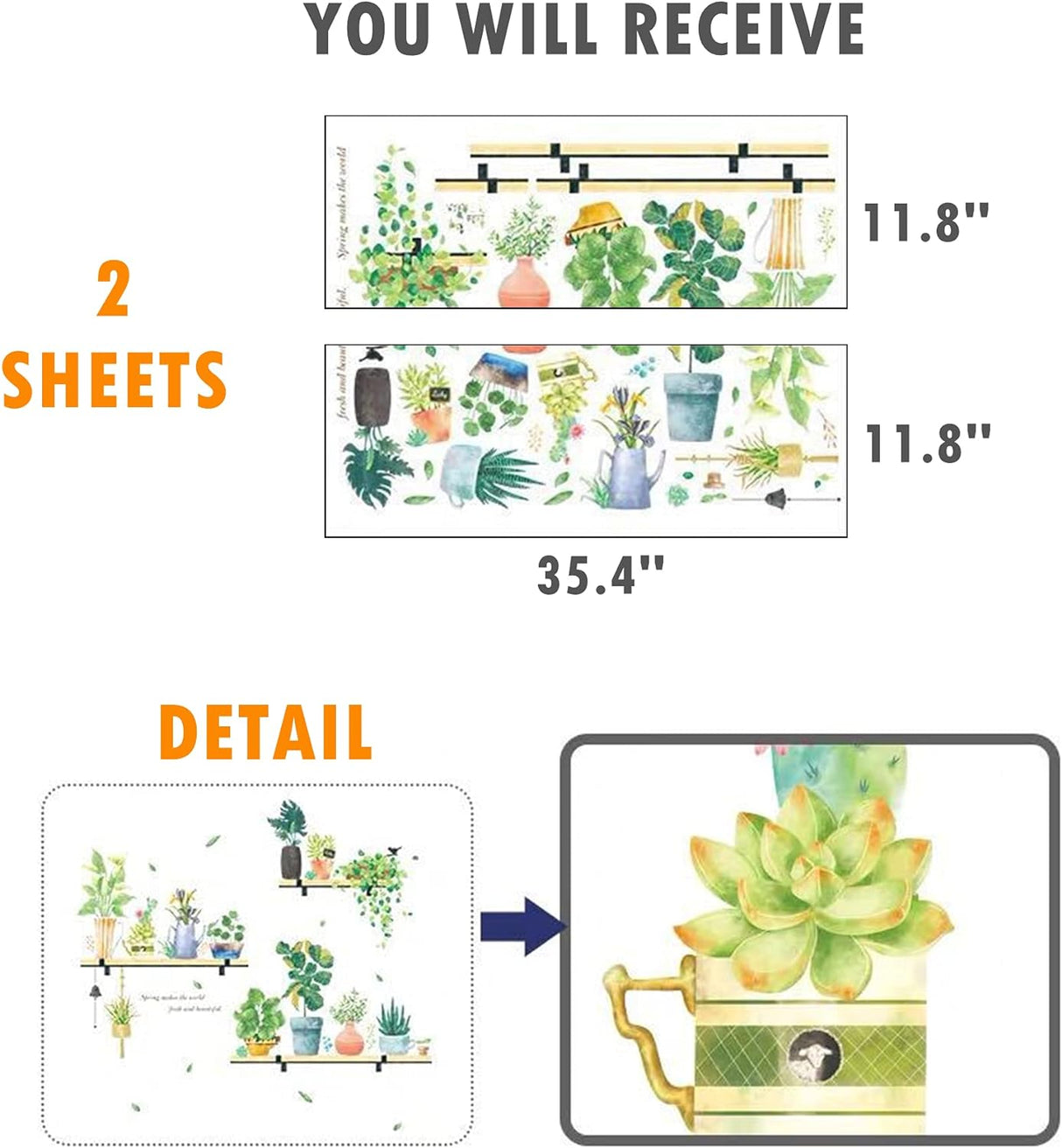 ROFARSO Pegatinas de Pared Plantas Tropicales 42.9'' x 40.2