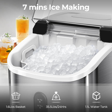 Máquina de Hielo Nugget, 35.5Lbs/24Hrs, 7 Minutos, Autolimpiante