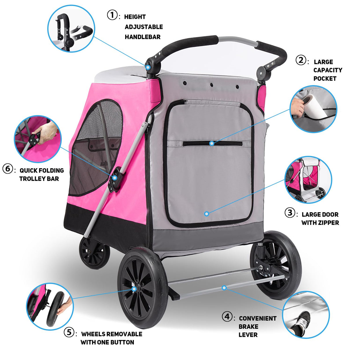 Carrito para Perros Grandes, Plegable, Soporta hasta 100 LBS