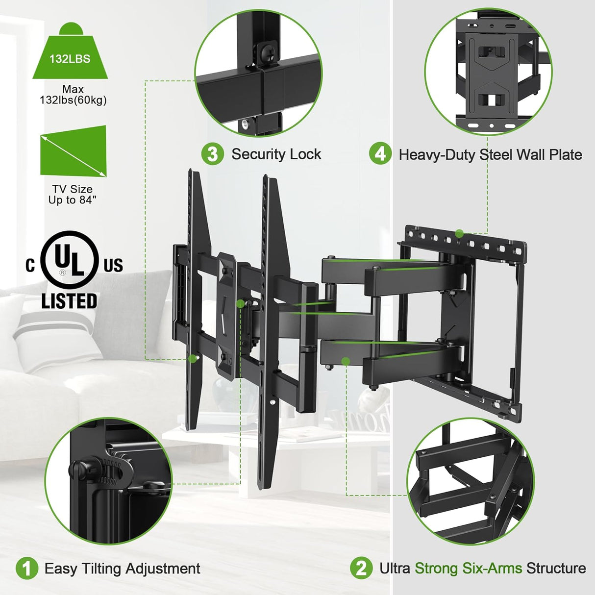 Soporte de Pared USX para TV 47-84 Articulado y Tiltable
