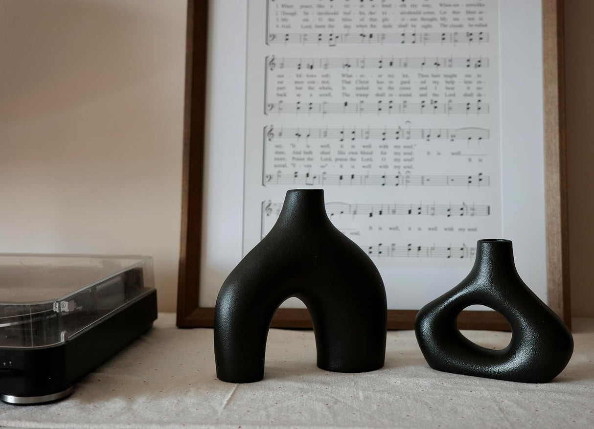 Jarrón Donut Carrot's Den, Cerámica Minimalista, Set de 2