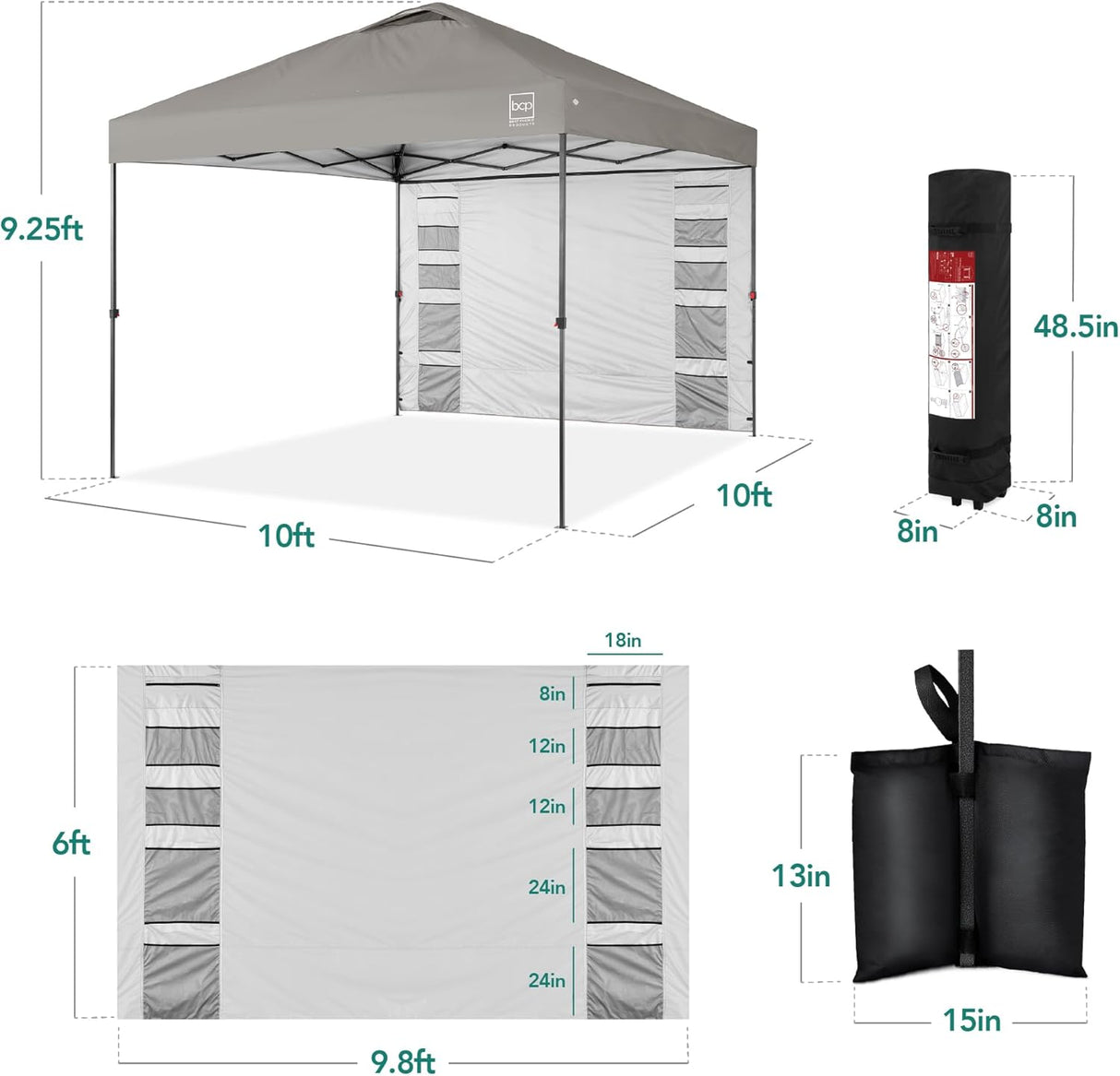 Toldo desplegable fácil con pared lateral y funda portátil