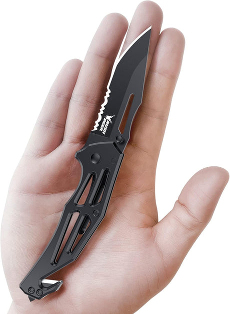 Cuchillo plegable con clip, EDC para senderismo, color negro