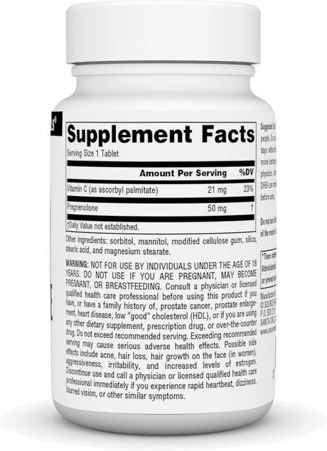 Suplemento Pregnenolona 50mg - Source Naturals, 60 Tabletas