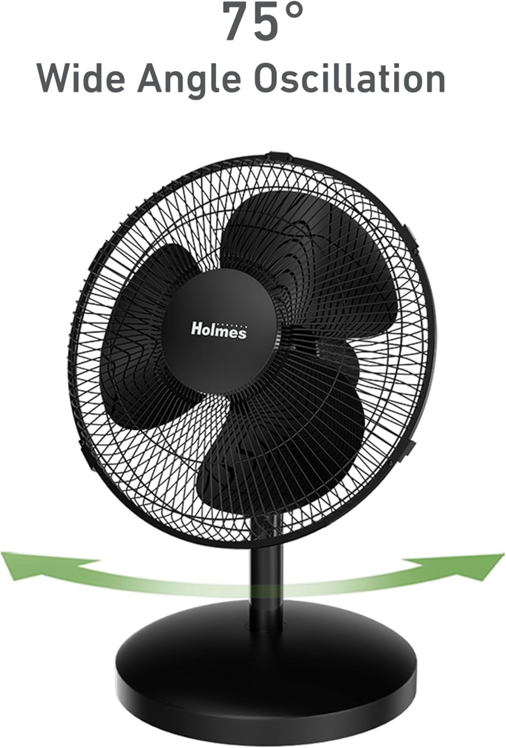 HOLMES Ventilador de Mesa 12, 3 Velocidades, Oscilación 75°