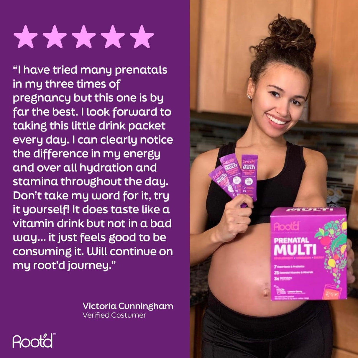Root'd Multivitamin Prenatal en Polvo - 25 vitaminas, minerales y electrolitos, 30 sobres
