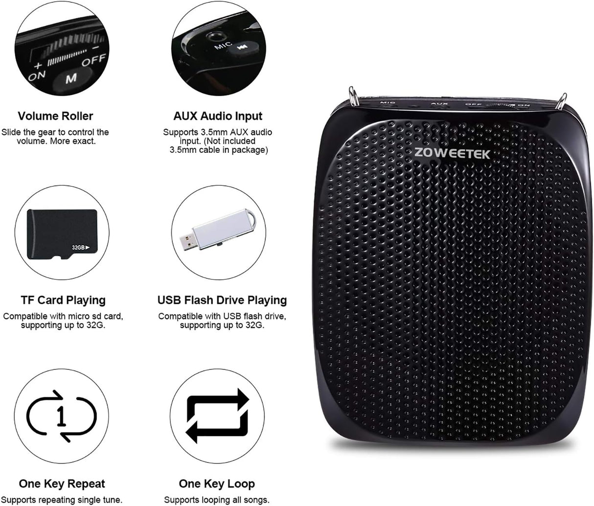 Amplificador de voz portátil con micrófono y soporte MP3 ZW-Z258