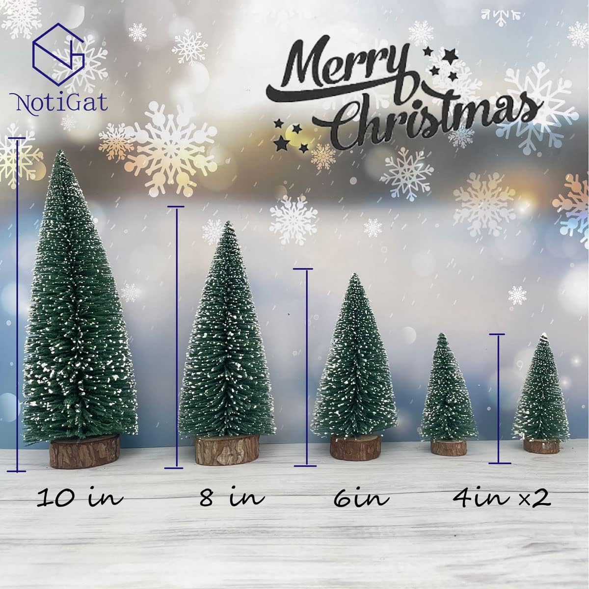 Árboles de Navidad Mini con Base de Madera, 5 piezas, Decoración