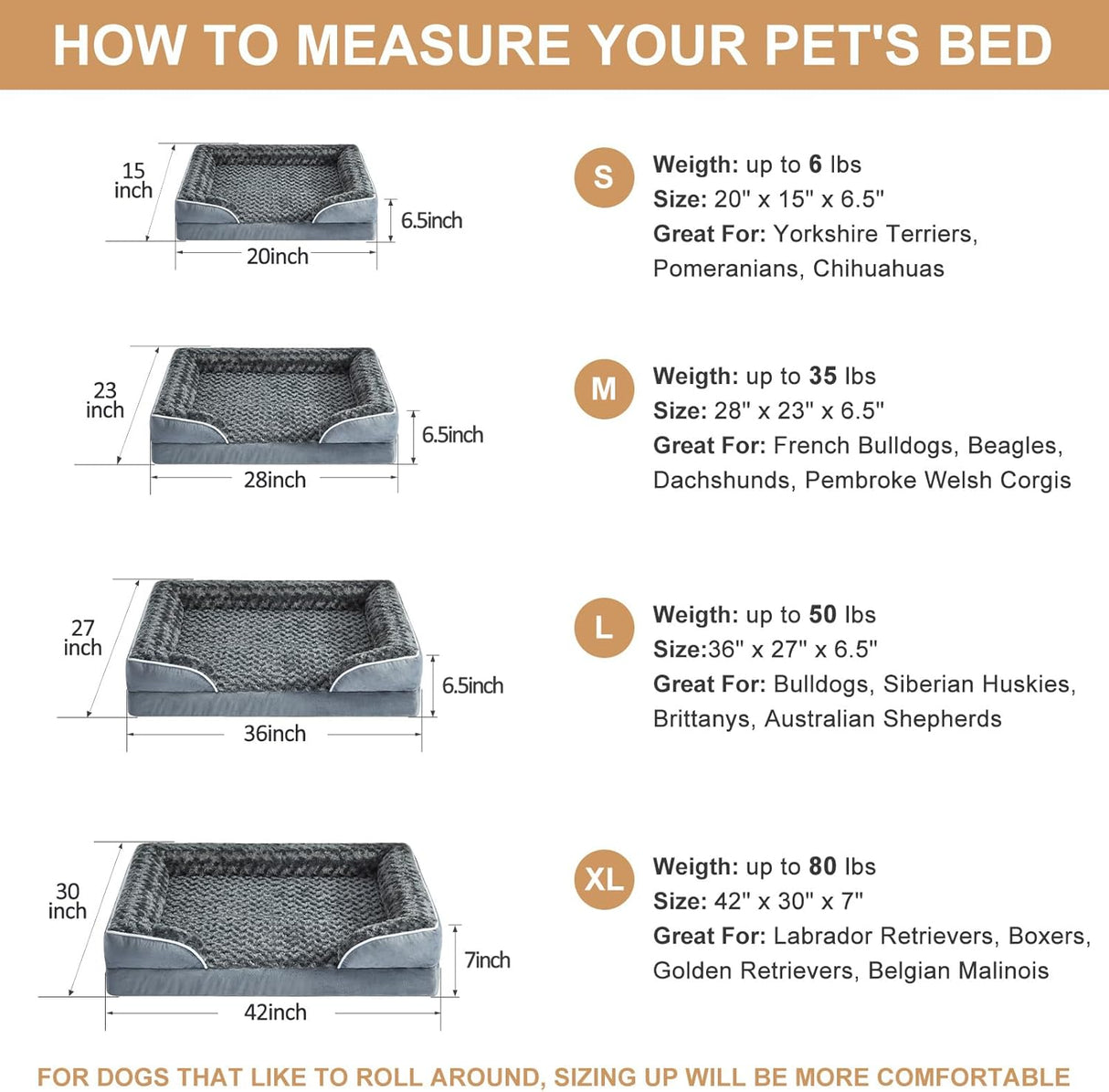 Cama para perros WNPETHOME, ortopédica, lavable, tamaño mediano