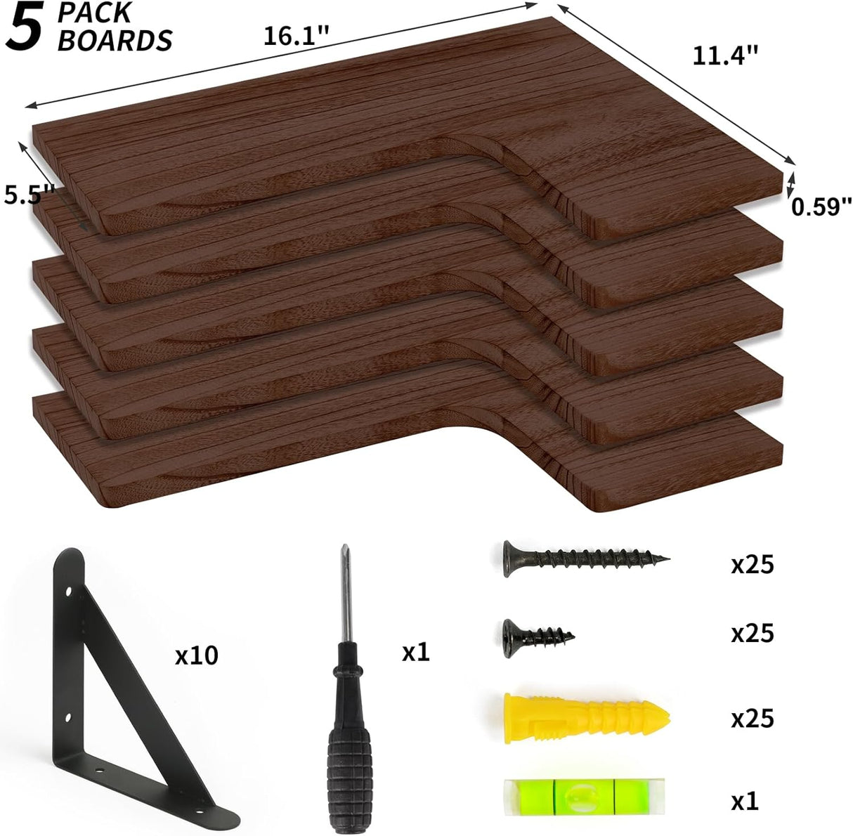 Estanterías Flotantes de Esquina Set de 5, Fixwal, Madera Rústica