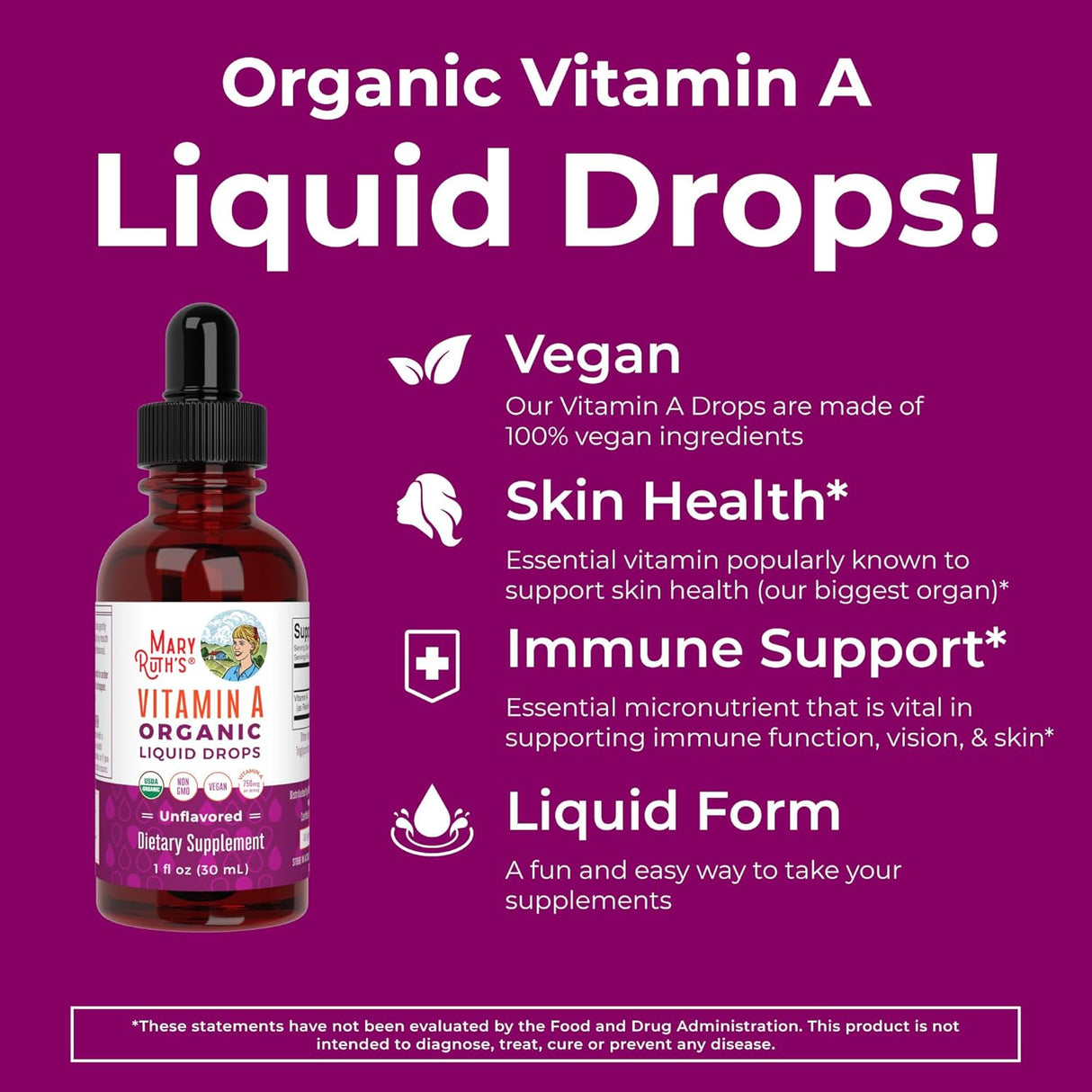 Suplemento Gotas líquidas orgánicas de vitamina A USDA