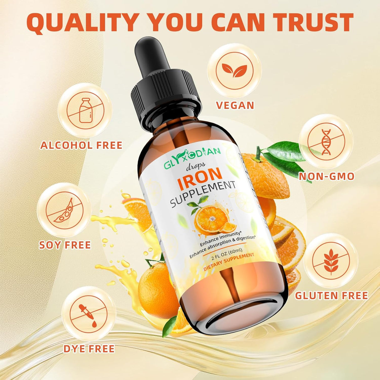 Suplemento líquido de hierro para mujeres y hombres, 60ml, absorción 98%