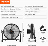 VEVOR Ventilador de Piso Recargable 12'', Alta Velocidad, Modelo Industrial