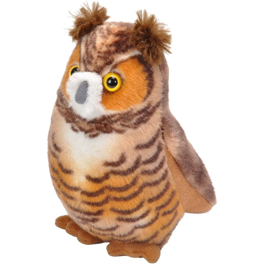 Peluche de gran búho con cuernos con un sonido de pájaro