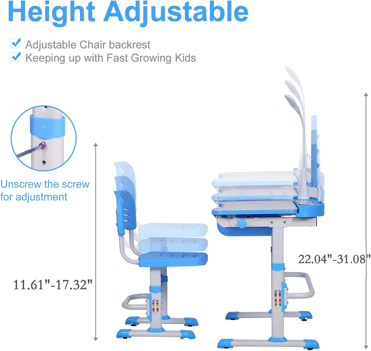 Set Escritorio y Silla Infantil Ajustable con Luz LED y Cajón