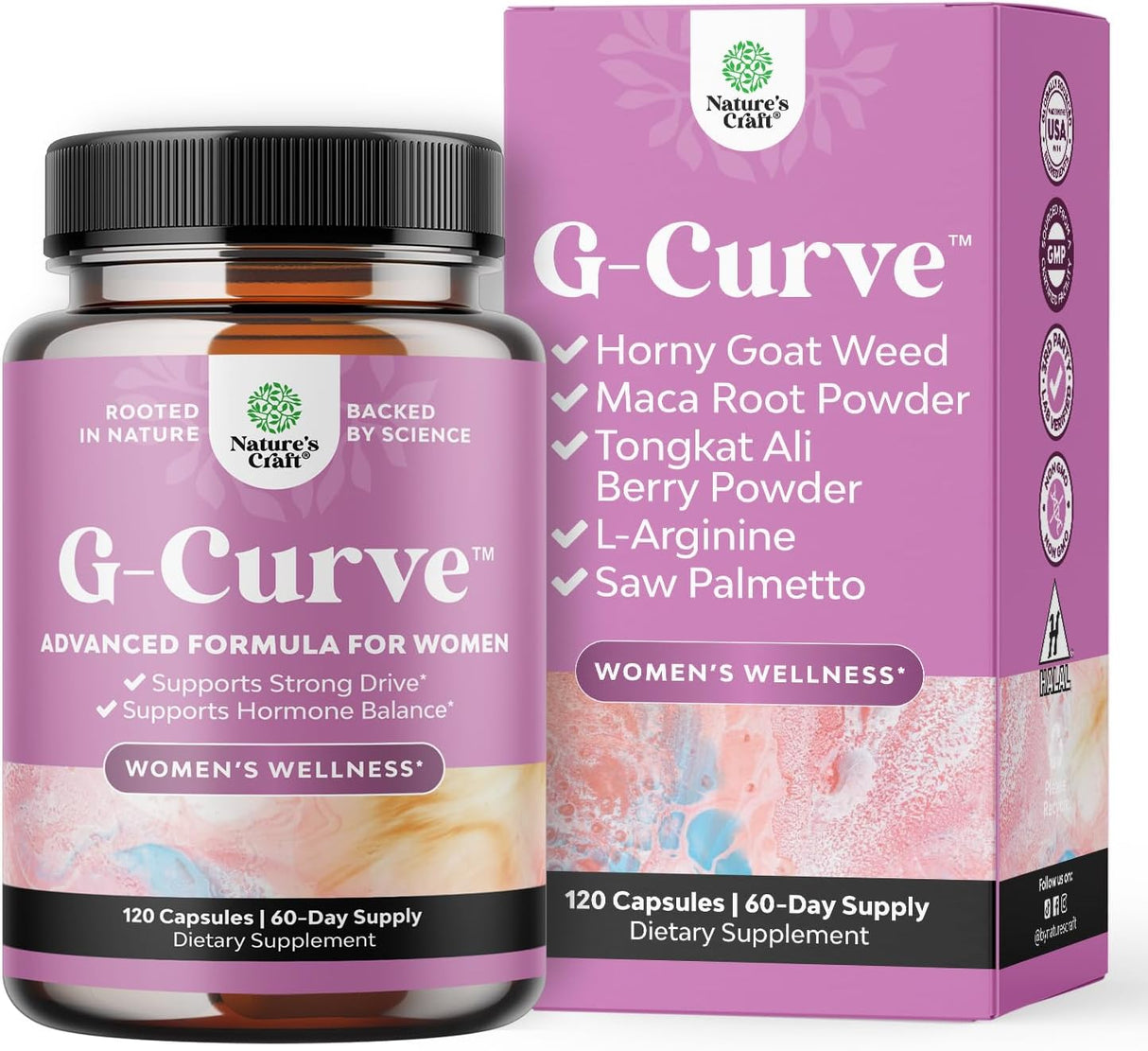 G-Curve Suplemento para aumento de busto y glúteos, 120 cápsulas