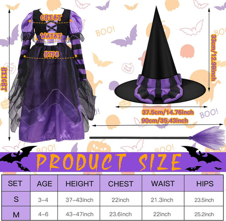 Disfraz de bruja para niña, marca Fairytale, incluye sombrero y tutú