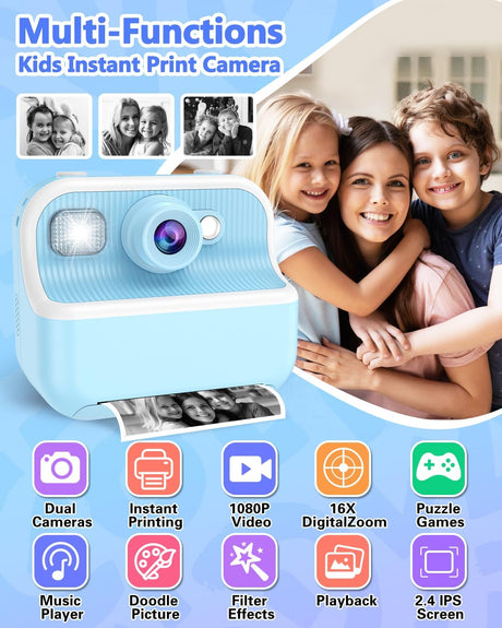 Cámara instantánea para niños, HD con papel fotográfico y SD