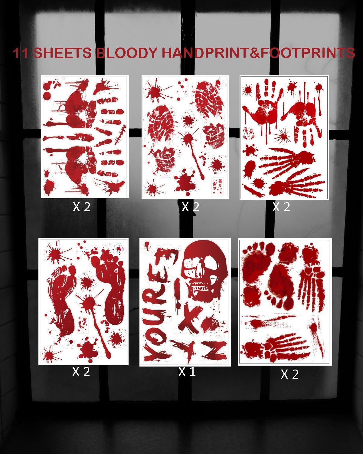 Pegatinas Halloween Huellas de Sangre - 12 Láminas PVC Decorativas