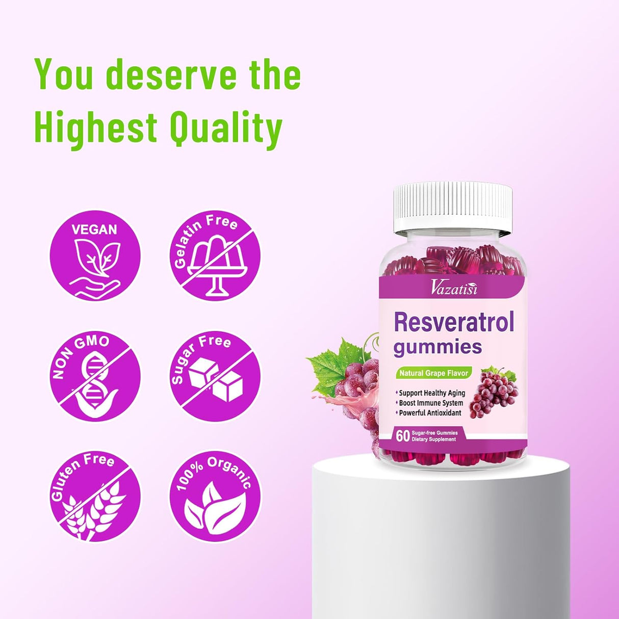 Suplemento Gomitas de resveratrol de alta pureza 120 gomitas
