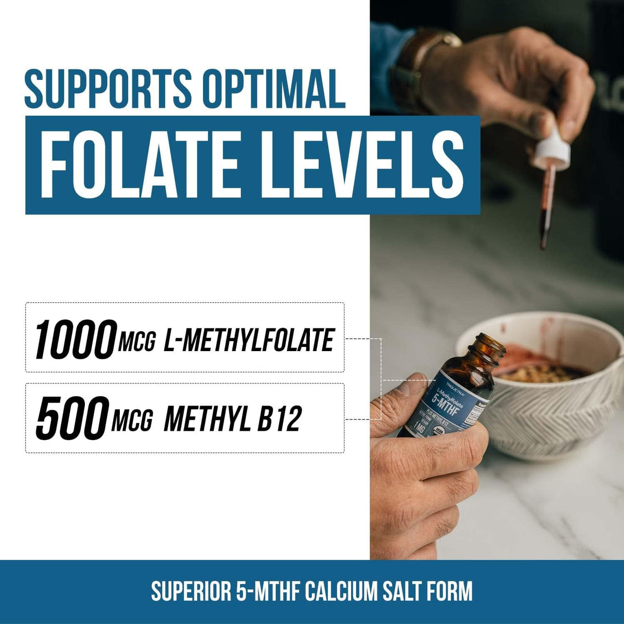 Folato de metilo orgánico 1000 mcg + B12, forma líquida sublingual