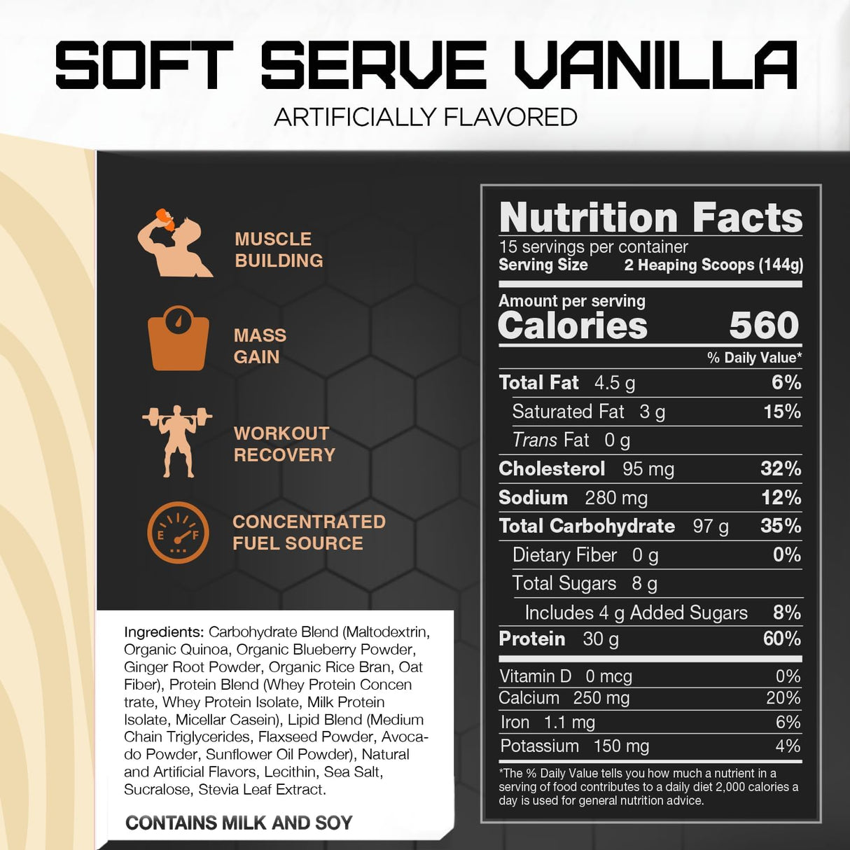 RIVAL NUTRITION Suplemento Gainer, Vanilla, Soft Serve
