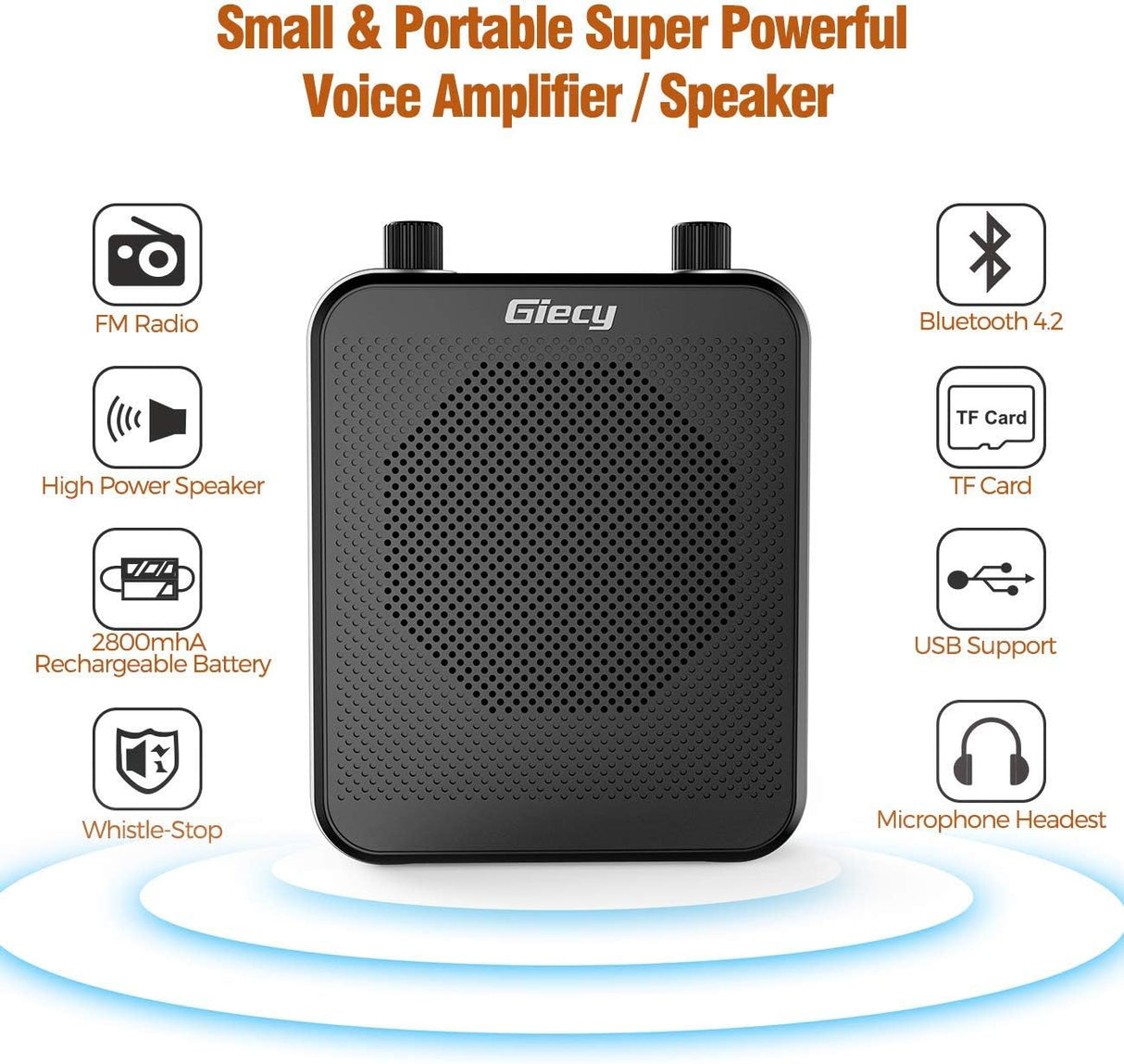 Amplificador de Voz Portátil 30W, Bluetooth, 2800mAh, Micrófono