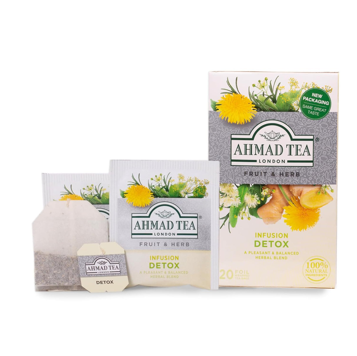 Ahmad Té Hierbas Detox, 20uds, Sin cafeína ni azúcar