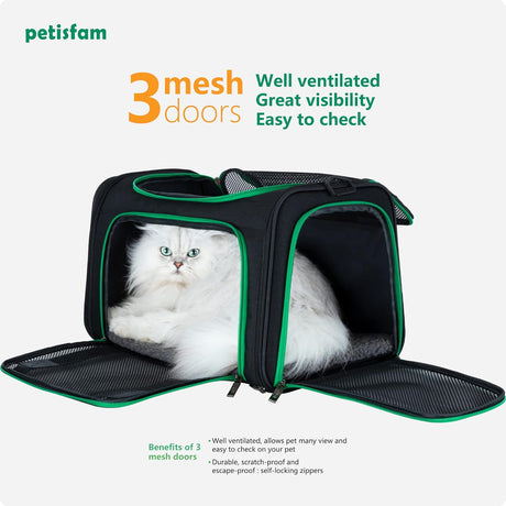 Transportador fácil para gatos medianos y perros pequeños - Aprobado para aerolíneas, carga superior, colapsable