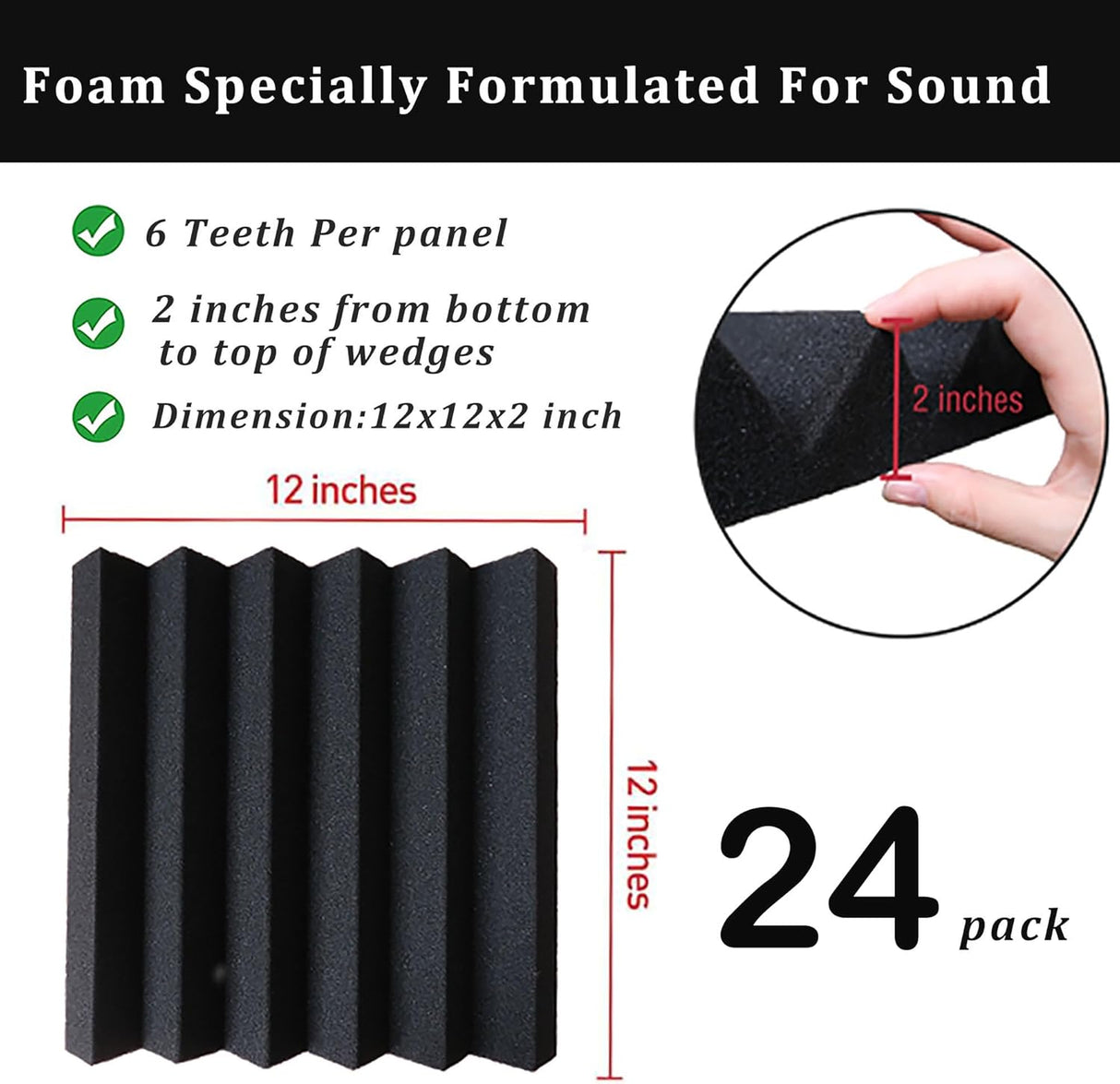 Paneles Acústicos 24 Pack, Espuma Absorbente 2x12x12