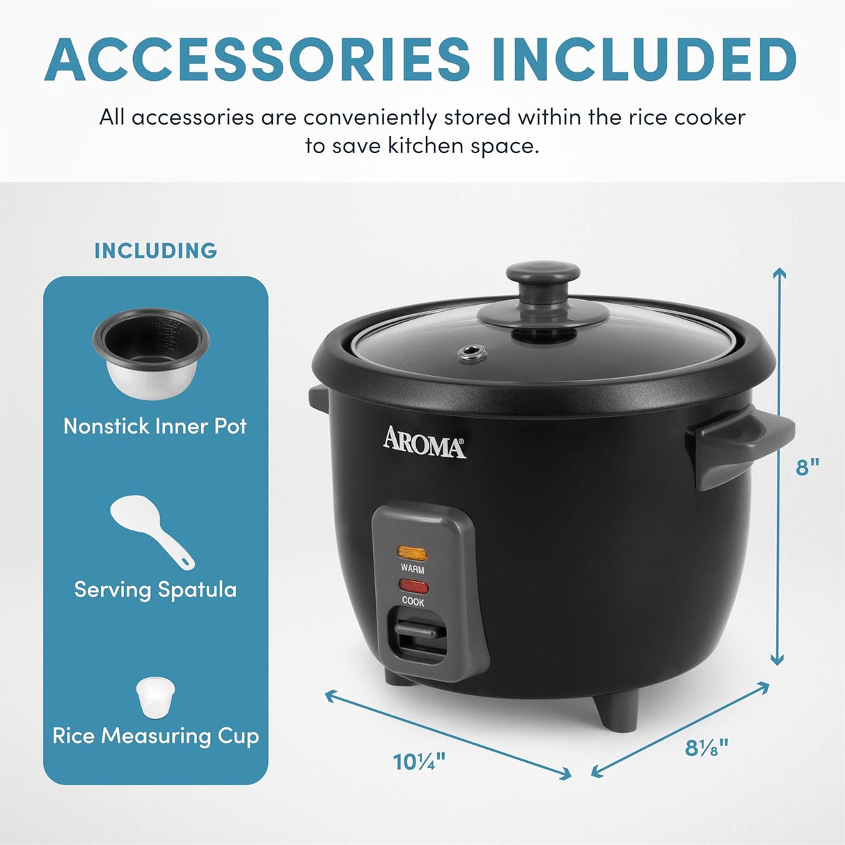 Cocedor de arroz Aroma Housewares 1.5Qt, 6 tazas cocidas, ARC-363NGB