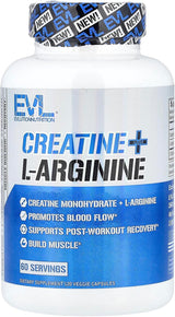 Evlution Nutrition Creatina + L-Arginina, Apoyo Muscular, 60Caps