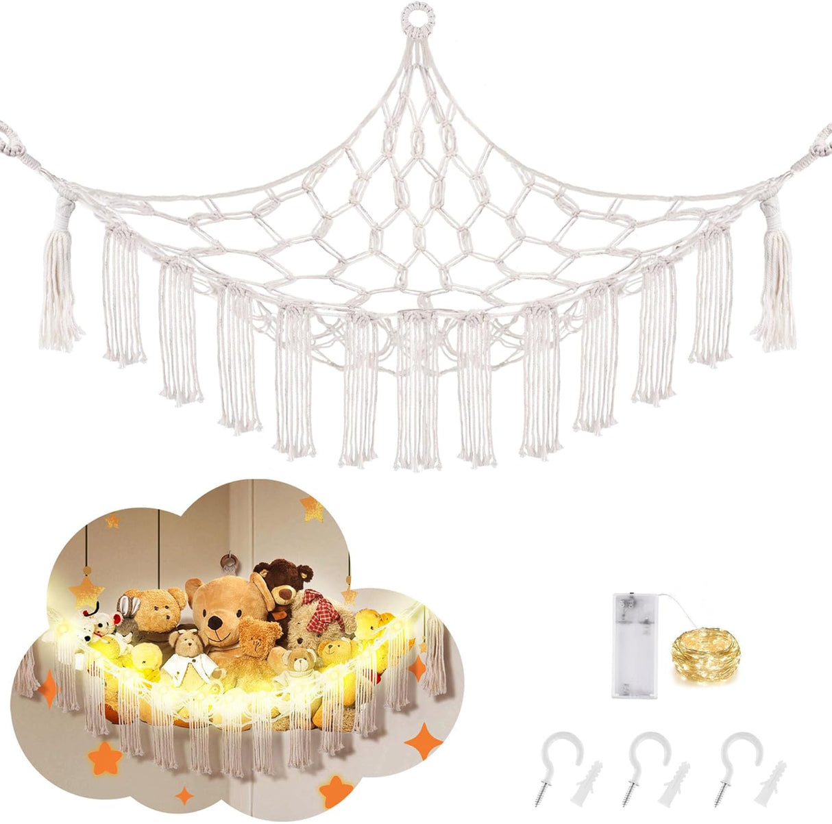 Hamaca para Peluches con Luz LED, Almacenaje para Niños