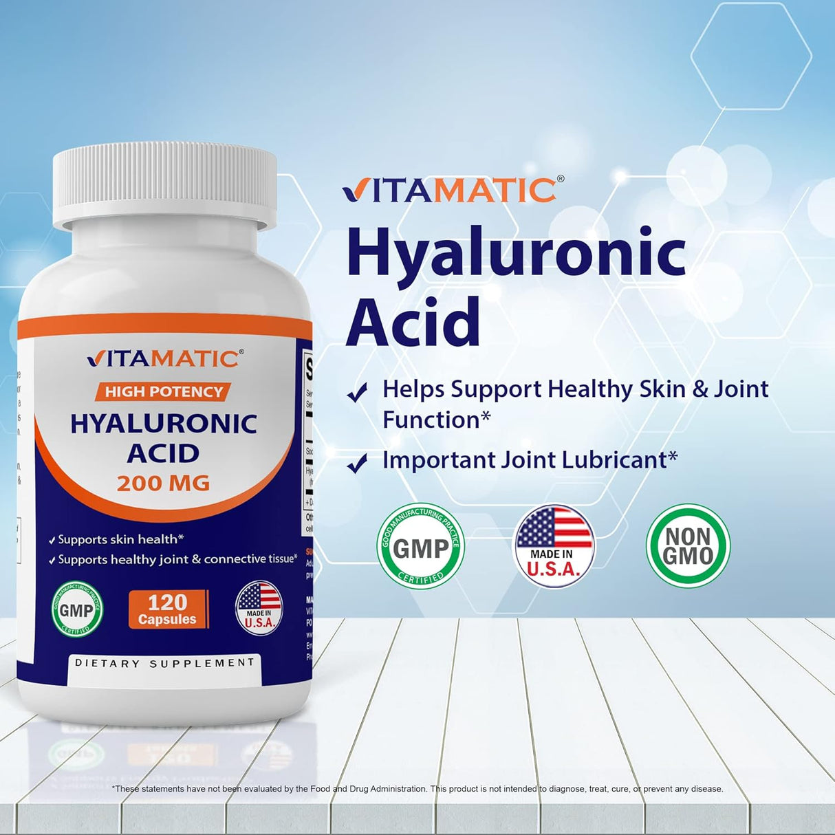 Paquete de 2 suplementos de ácido hialurónico Vitamatic