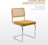 Zesthouse MId Century - Juego de 2 sillas de comedor modernas, sillas decorativas de terciopelo con respaldo de caña natural y base cromada inoxidable, sillas famosas de diseño Breuer, sillas de cocina tapizadas de ratán