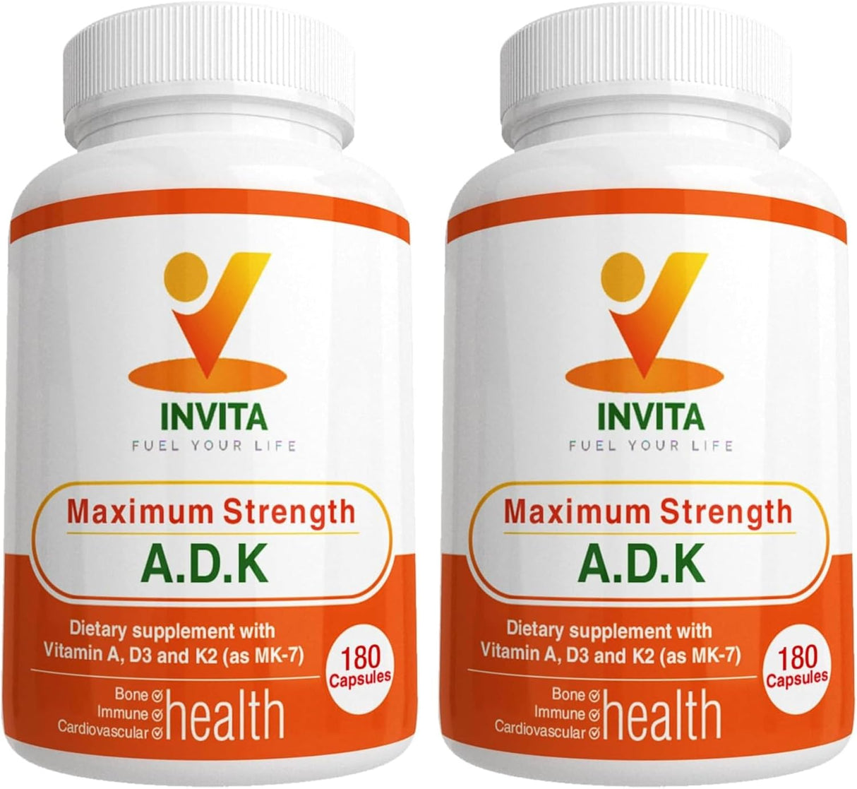 Suplemento de Vitaminas A1, D3 y K2 - INVITA ADK, 180 cápsulas